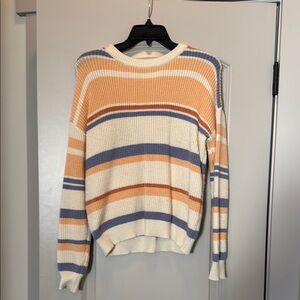 Orange and Blue Crew Neck Striped Sweater